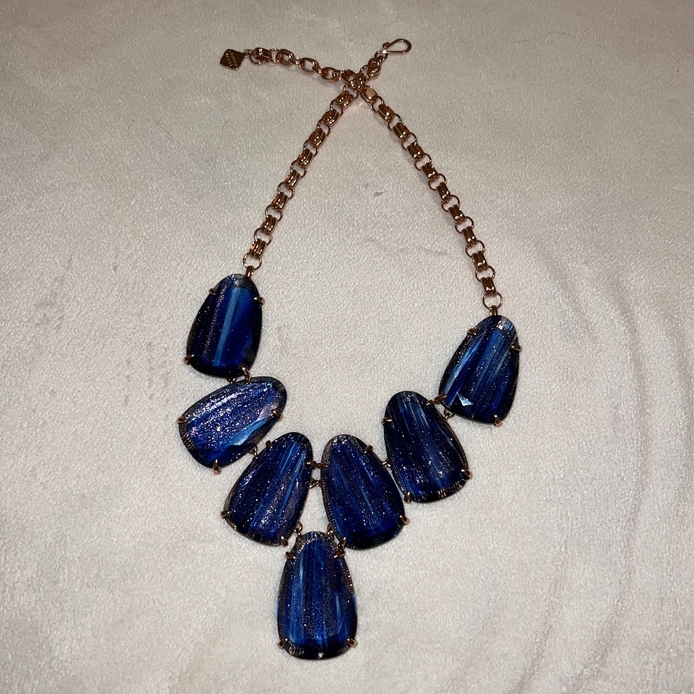 Kendra Scott Harlow Rose Gold Navy Dusted Glass Necklace